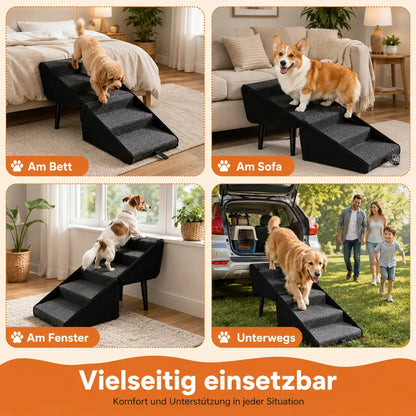 Hundetreppe für Bett & Sofa | Faltbare Haustiertreppe mit Rampe