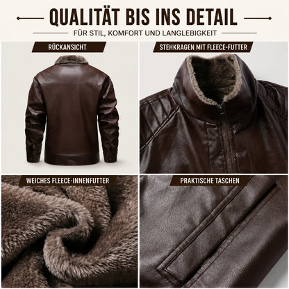 Herren Lederjacke Vintage mit Fleece | Warme PU Winterjacke