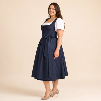 Dirndl Damen Blau | Midi Dirndl mit Ornamentmuster fürs Oktoberfest