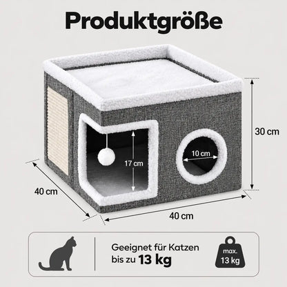 2-in-1 Katzenhaus mit Kratzmatte | Faltbare Katzenhöhle