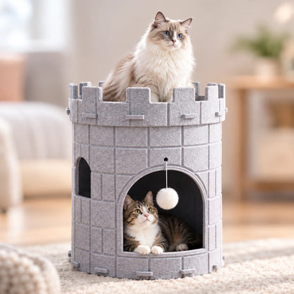 Katzenhöhle Filz | Katzenhaus Schloss mit Liegeplatz & Spielball