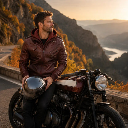 Herren Lederjacke mit Kapuze | Motorradjacke für Herbst & Winter
