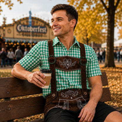 Herren Oktoberfest Hemd Lederhosen Print | Bayerisches Trachtenhemd