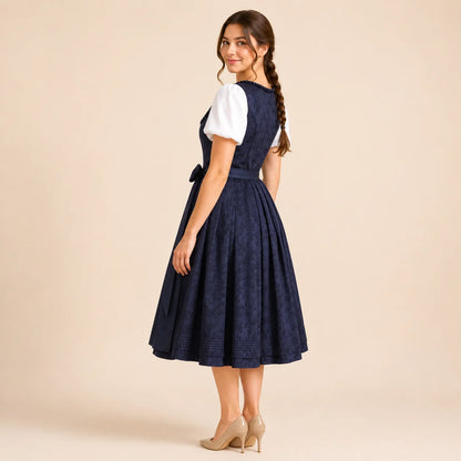Dirndl Damen Blau | Midi Dirndl mit Ornamentmuster fürs Oktoberfest