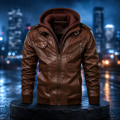 Herren Lederjacke mit Kapuze | Motorradjacke für Herbst & Winter