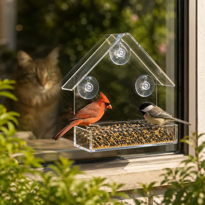 Vogelfutterhaus für Fenster aus Acryl mit Saugnäpfen Transparent