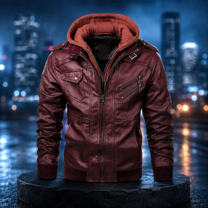 Herren Lederjacke mit Kapuze | Motorradjacke für Herbst & Winter