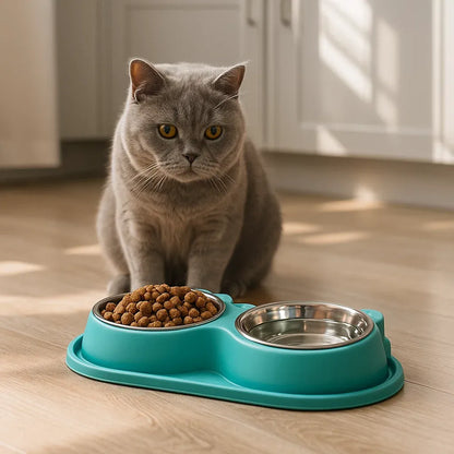 Set double de gamelles pour chat avec réservoir d'eau | Antidérapant & hygiénique