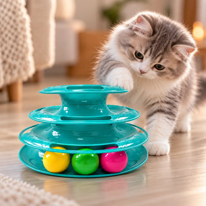 Katzenspielzeug Interaktiv | 3-stufiges Ballspielzeug für Katzen