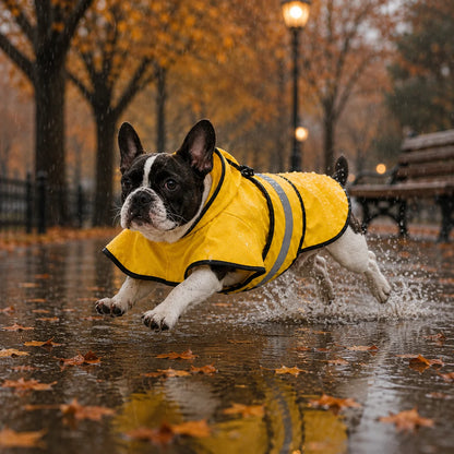 Hunde Regenmantel Gelb | Wasserdicht mit Kapuze & Reflektoren