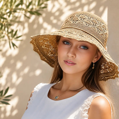 Damen Sonnenhut mit UV-Schutz | Faltbarer Sommerhut aus Polyester