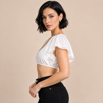 Dirndlbluse Damen V-Ausschnitt mit eleganten Volantärmeln