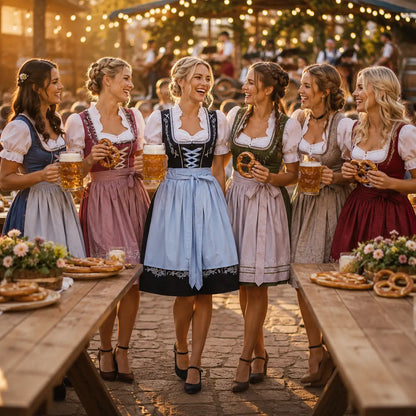 Oktoberfest Dirndl Damen Trachtenkleid mit Bluse & Schürze