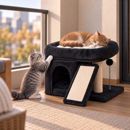 Kratzbaum für Katzen | Großer Katzenbaum mit Liegeplatz & Kratzsäule | Katzenbett