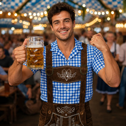 Herren Oktoberfest Hemd Lederhosen Print | Bayerisches Trachtenhemd