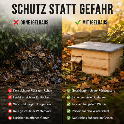 Igelhaus aus Holz für den Garten | Sicheres Winterquartier für Igel