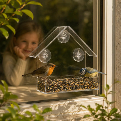 Vogelfutterhaus für Fenster aus Acryl mit Saugnäpfen Transparent