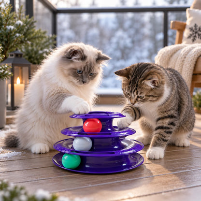 Katzenspielzeug Interaktiv | 3-stufiges Ballspielzeug für Katzen
