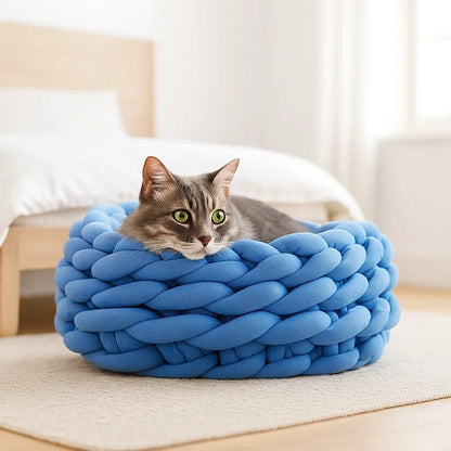Katzenkorb Baumwolle – Handgewebt & weich | Kuschelbett & Katzenhöhle