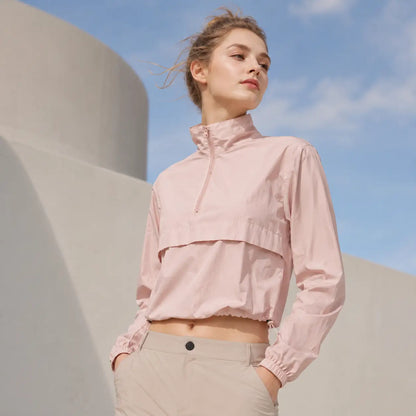 Damen Laufjacke UPF 50+ – Leichte Windjacke mit Viertelreißverschluss