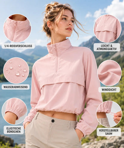 Damen Laufjacke UPF 50+ – Leichte Windjacke mit Viertelreißverschluss