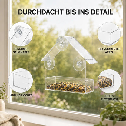 Vogelfutterhaus für Fenster aus Acryl mit Saugnäpfen Transparent