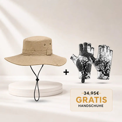 Sonnenhut mit UPF50+ UV-Schutz & breiter Krempe inkl. gratis Handschuhe