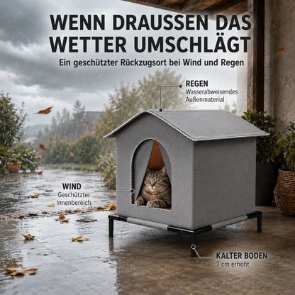 Wetterfestes Katzenhaus für draußen | Erhöht katzenhöhle