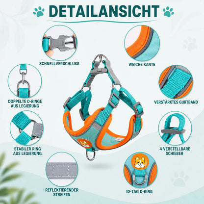 Hundegeschirr mit Leine | Reflektierendes No-Pull Brustgeschirr für Hunde