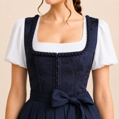 Dirndl Damen Blau | Midi Dirndl mit Ornamentmuster fürs Oktoberfest
