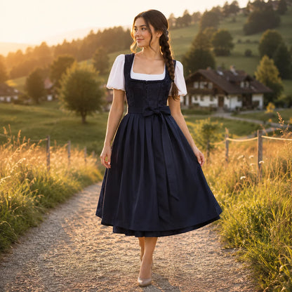 Dirndl Damen Blau | Midi Dirndl mit Ornamentmuster fürs Oktoberfest