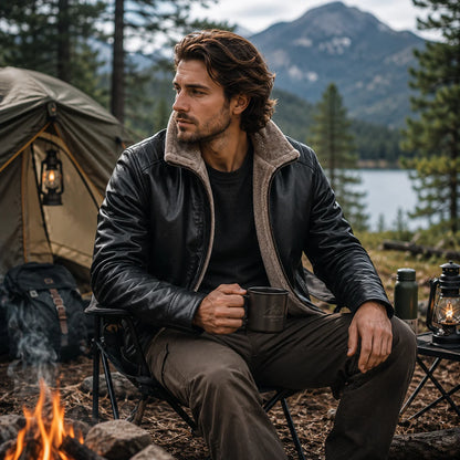 Herren Lederjacke Vintage mit Fleece | Warme PU Winterjacke