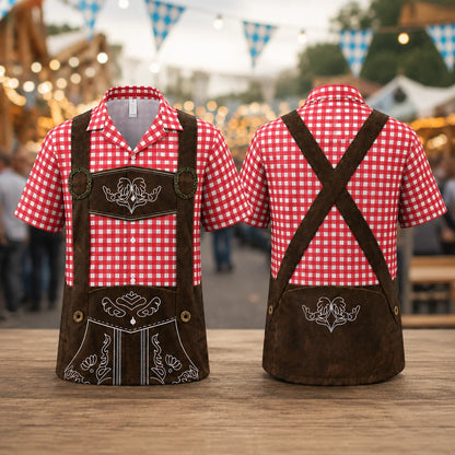 Herren Oktoberfest Hemd Lederhosen Print | Bayerisches Trachtenhemd