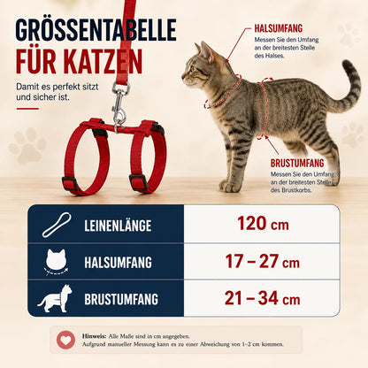 Verstellbares Katzengeschirr mit Leine | Sicheres Nylon-Geschirr für Katzen