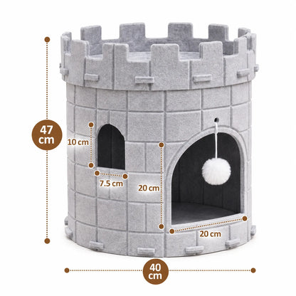 Katzenhöhle Filz | Katzenhaus Schloss mit Liegeplatz & Spielball