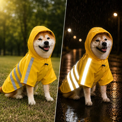 Hunde Regenmantel Wasserdicht | Reflektierende Regenjacke mit Kapuze