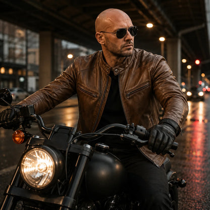 Vintage Herren Motorrad Lederjacke aus Leder | Slim Fit Winterjacke