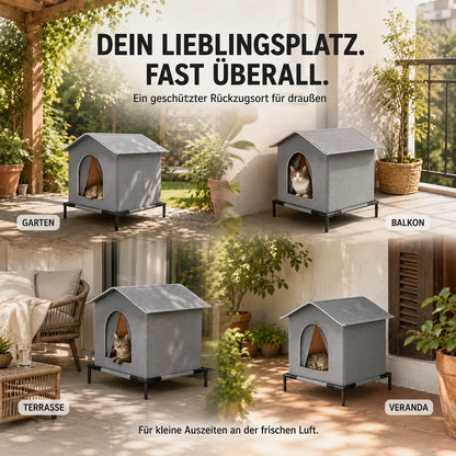 Wetterfestes Katzenhaus für draußen | Erhöht katzenhöhle