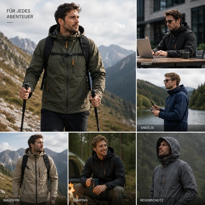 Herren Regenjacke Wasserdicht mit Kapuze  | Winddichte Outdoorjacke