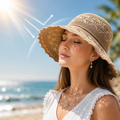 Damen Sonnenhut mit UV-Schutz | Faltbarer Sommerhut aus Polyester