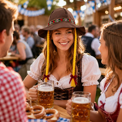 Oktoberfest Damenhut mit Zöpfen | Bayerischer Trachtenhut