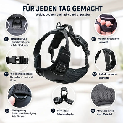 Hundegeschirr No Pull mit Griff | Verstellbar, Reflektierend & Bequem