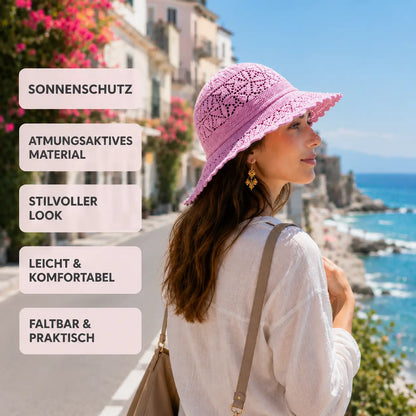 Damen Sonnenhut mit UV-Schutz | Faltbarer Sommerhut aus Polyester