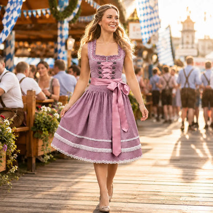 Oktoberfest Dirndl Damen Trachtenkleid 2-teilig mit Schürze