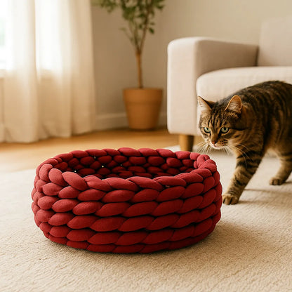 Katzenkorb Baumwolle – Handgewebt & weich | Kuschelbett & Katzenhöhle