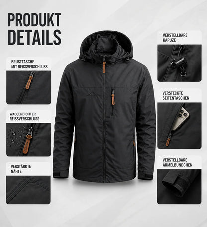 Herren Regenjacke Wasserdicht mit Kapuze  | Winddichte Outdoorjacke