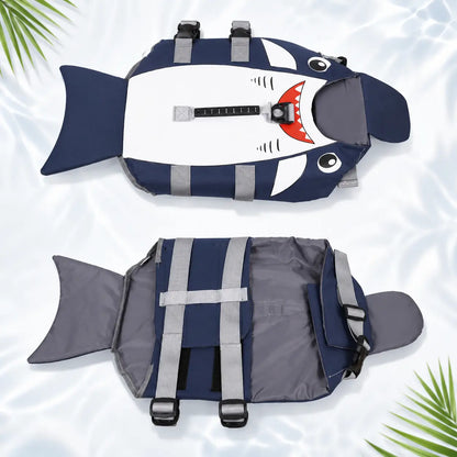 Hundeschwimmweste Hai-Design | Schwimmhilfe mit Rettungsgriff & Auftriebshilfe