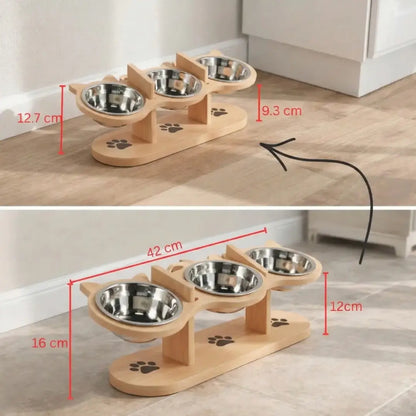 Gamelle pour chat avec support en bois | Support de nourriture réglable