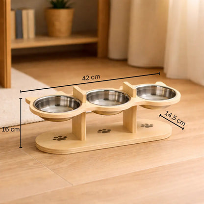 Gamelle pour chat avec support en bois | Support de nourriture réglable