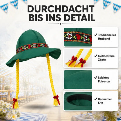 Oktoberfest Damenhut mit Zöpfen | Bayerischer Trachtenhut